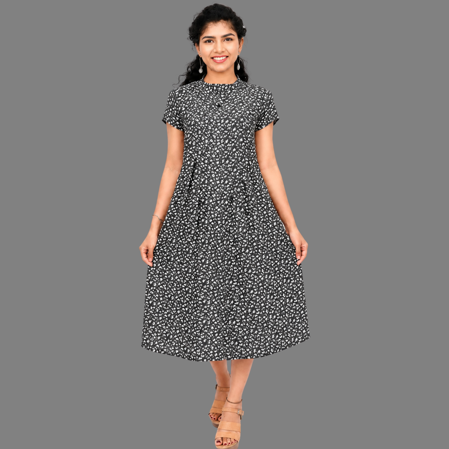 Floral print Flared/A-line Green Gown | S3W142