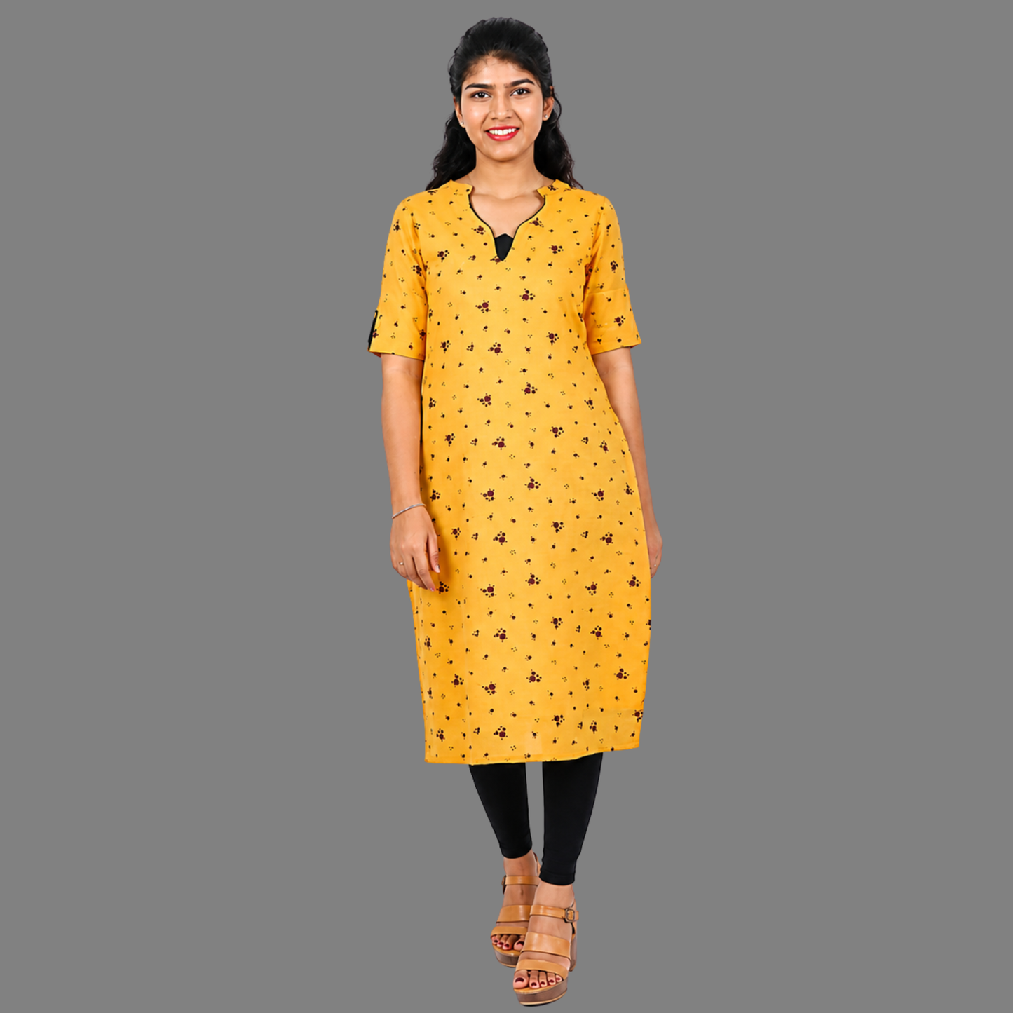 Women Floral Print Straight Kurta (YELLOW) | S3X174
