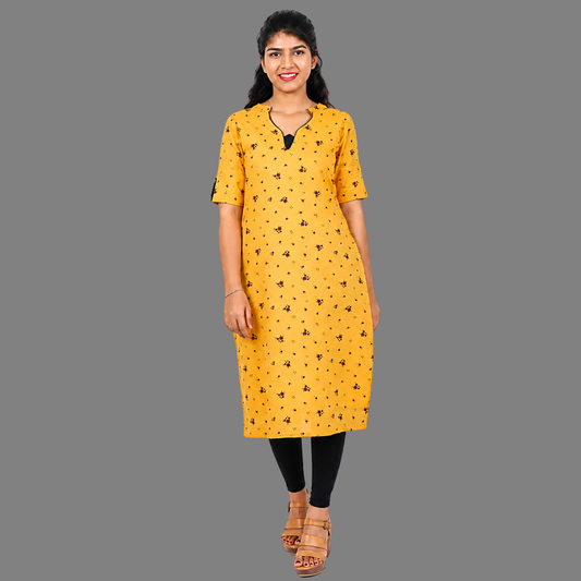Women Floral Print Straight Kurta (YELLOW) | S3X174