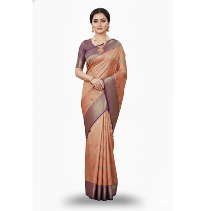 Mustard and Violet Pattu Saree | Purple Border