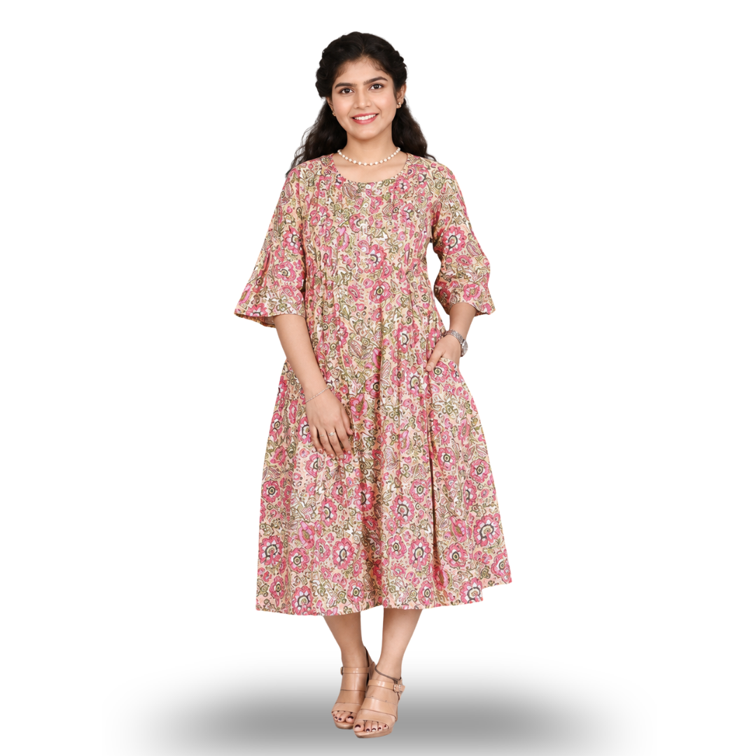 Women's Floral Print A-line Kurta | Fresh & Feminine Ethnic Wear| S3K838
