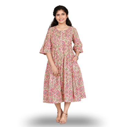 Women's Floral Print A-line Kurta | Fresh & Feminine Ethnic Wear| S3K838