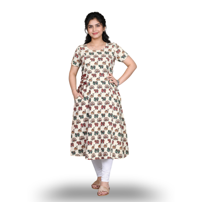 Cotton Women's Kalamkari  Kurta | Traditional Art Meets Modern Style | S3K795