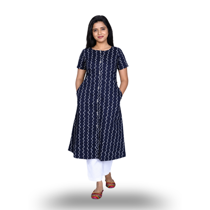 Printed Pure Cotton A-line Kurta | Stylish & Comfortable Ethnic Wear| S3K539