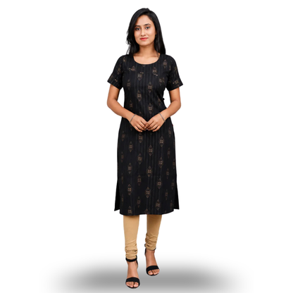 Women Printed Zari Line Straight Kurti – Elegant Ethnic Wear for Festive & Daily Looks| S3X197