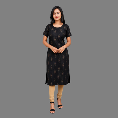 Women Printed Zari Line Straight Kurti – Elegant Ethnic Wear for Festive & Daily Looks| S3X197