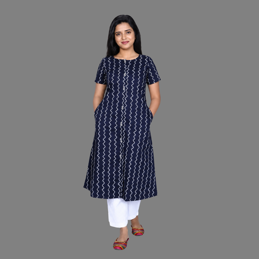 Printed Pure Cotton A-line Kurta | Stylish & Comfortable Ethnic Wear| S3K539