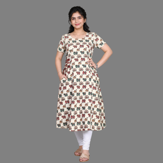 Cotton Women's Kalamkari  Kurta | Traditional Art Meets Modern Style | S3K795