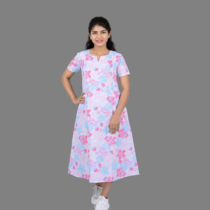 White & Pink Printed Kurti