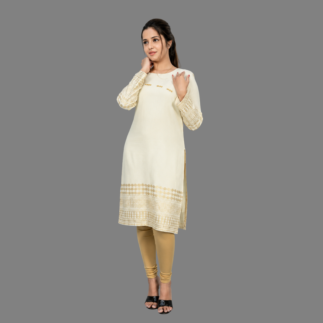 Women's Self Design Straight Kurta | Elegant & Minimal Ethnic Wear | S3K538