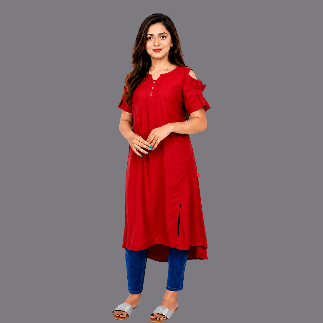 Women’s Self Design High-Low Kurta – Contemporary Ethnic Elegance | S3K276