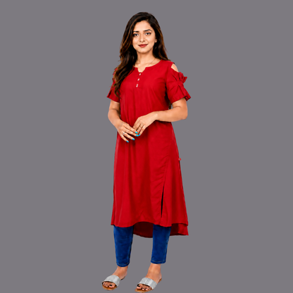Women’s Self Design High-Low Kurta – Contemporary Ethnic Elegance | S3K276