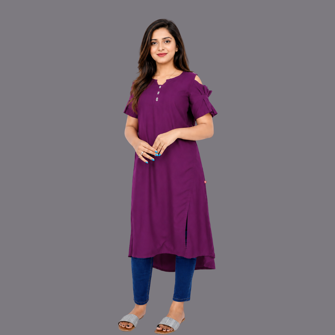 Women’s Self Design High-Low Kurta – Contemporary Ethnic Elegance | S3K276