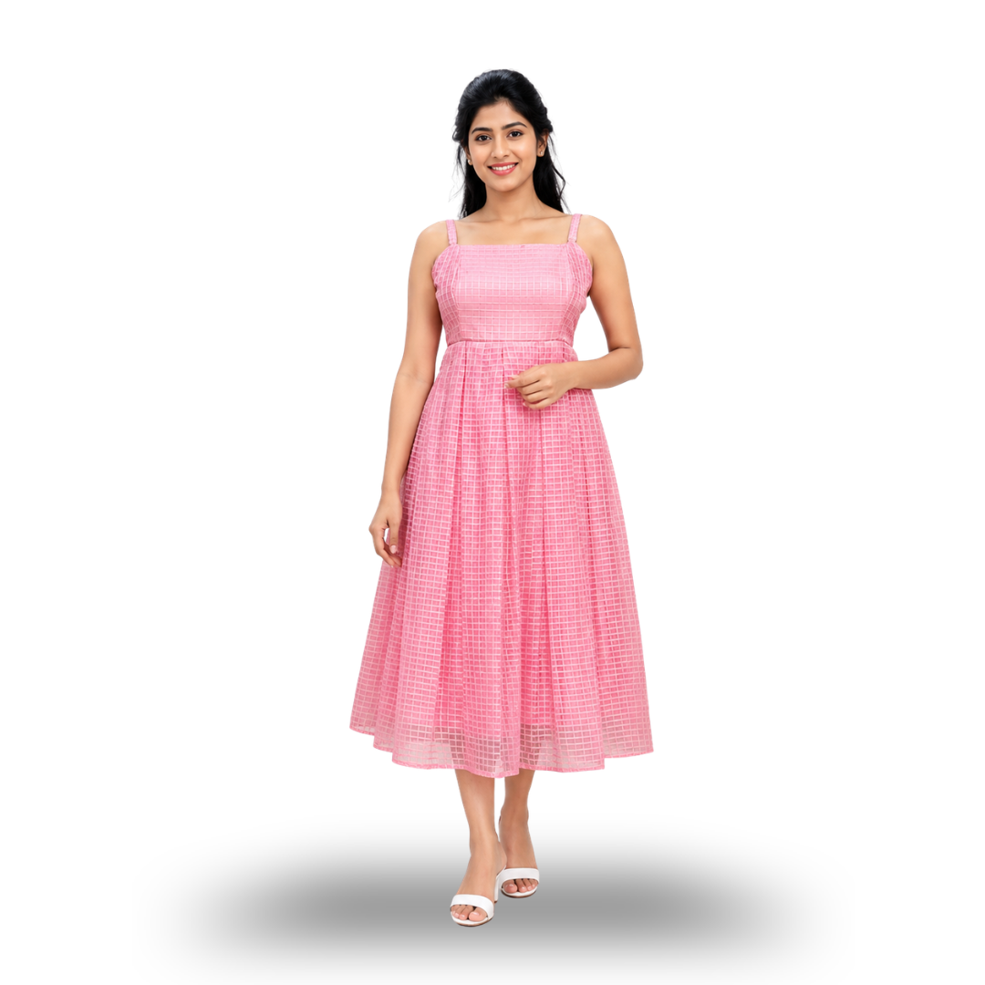 Baby Pink Sleeveless One Piece Dress With Shrug |