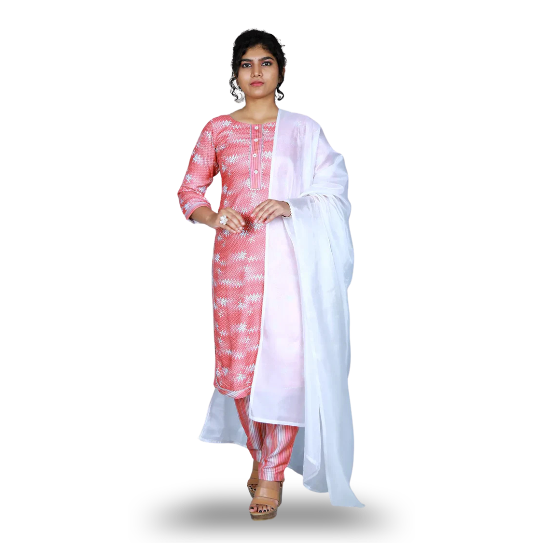 Round Neck Straight Fit Ethnic Kurti Set | S3SKD1080