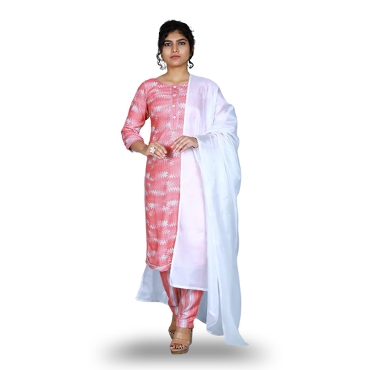 Round Neck Straight Fit Ethnic Kurti Set | S3SKD1080