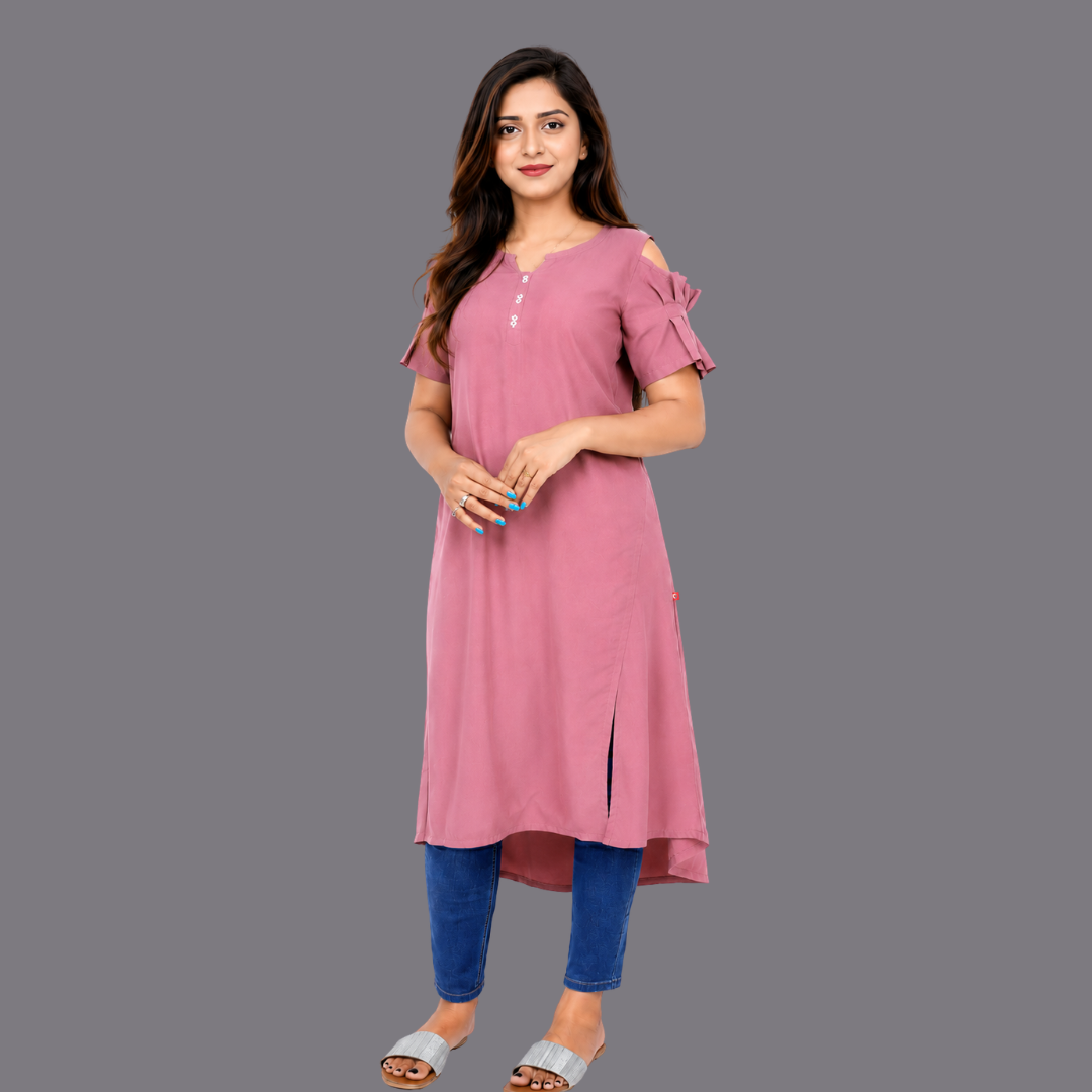Women’s Self Design High-Low Kurta – Contemporary Ethnic Elegance | S3K276