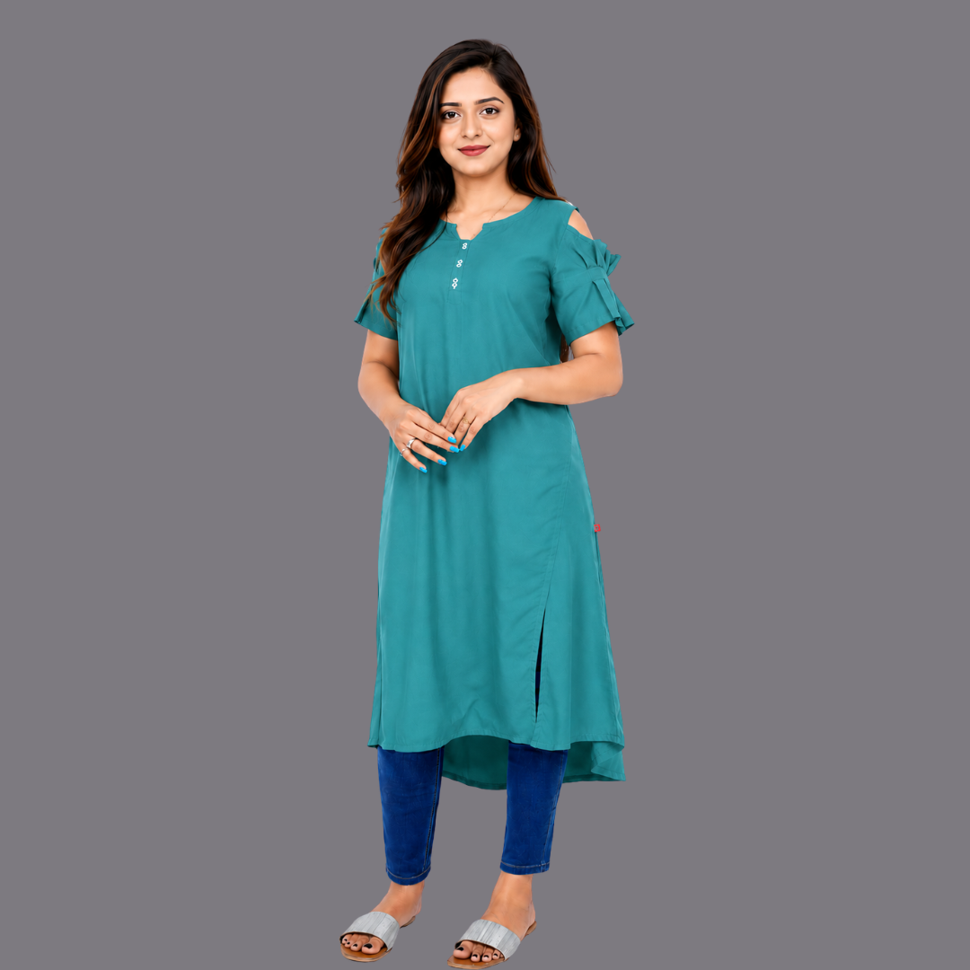 Women’s Self Design High-Low Kurta – Contemporary Ethnic Elegance | S3K276