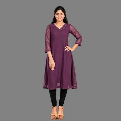 Textured Georgette A-line Kurti | S3K416A