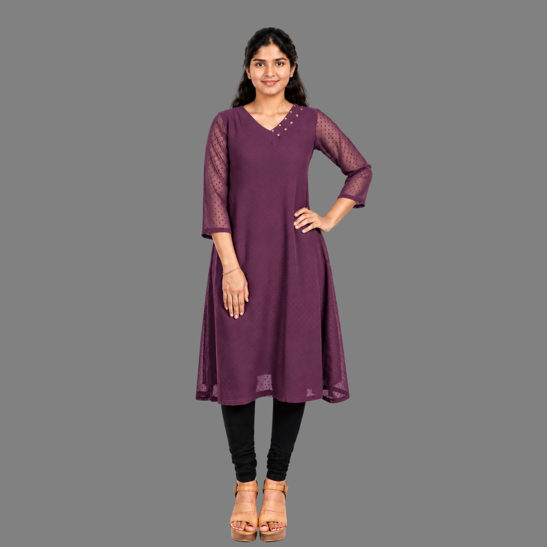 Textured Georgette A-line Kurti | S3K416A