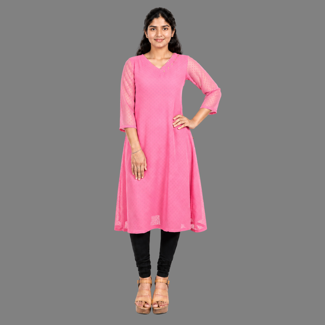 Textured Georgette A-line Kurti | S3K416A