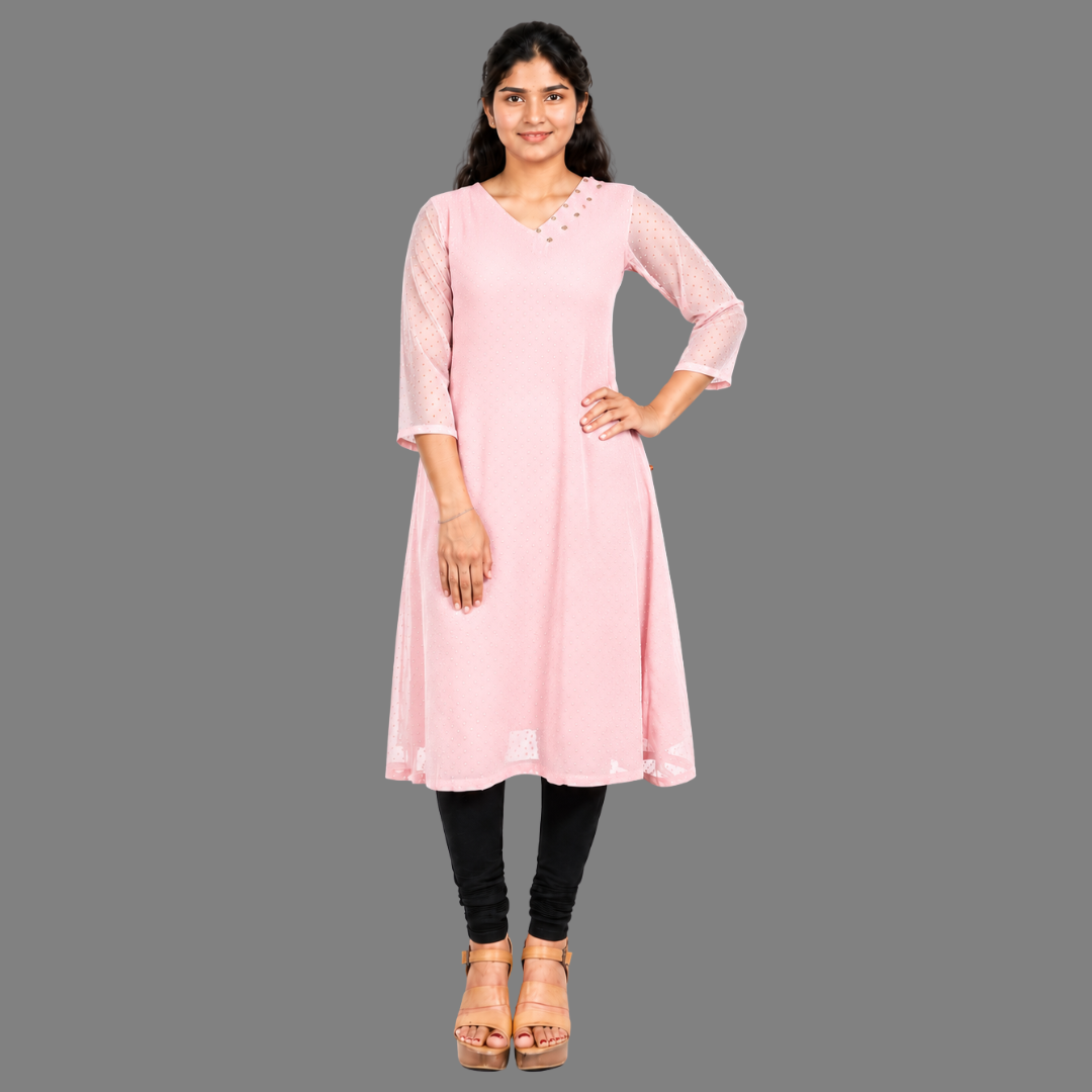 Textured Georgette A-line Kurti | S3K416A