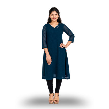Textured Georgette A-Line Kurti