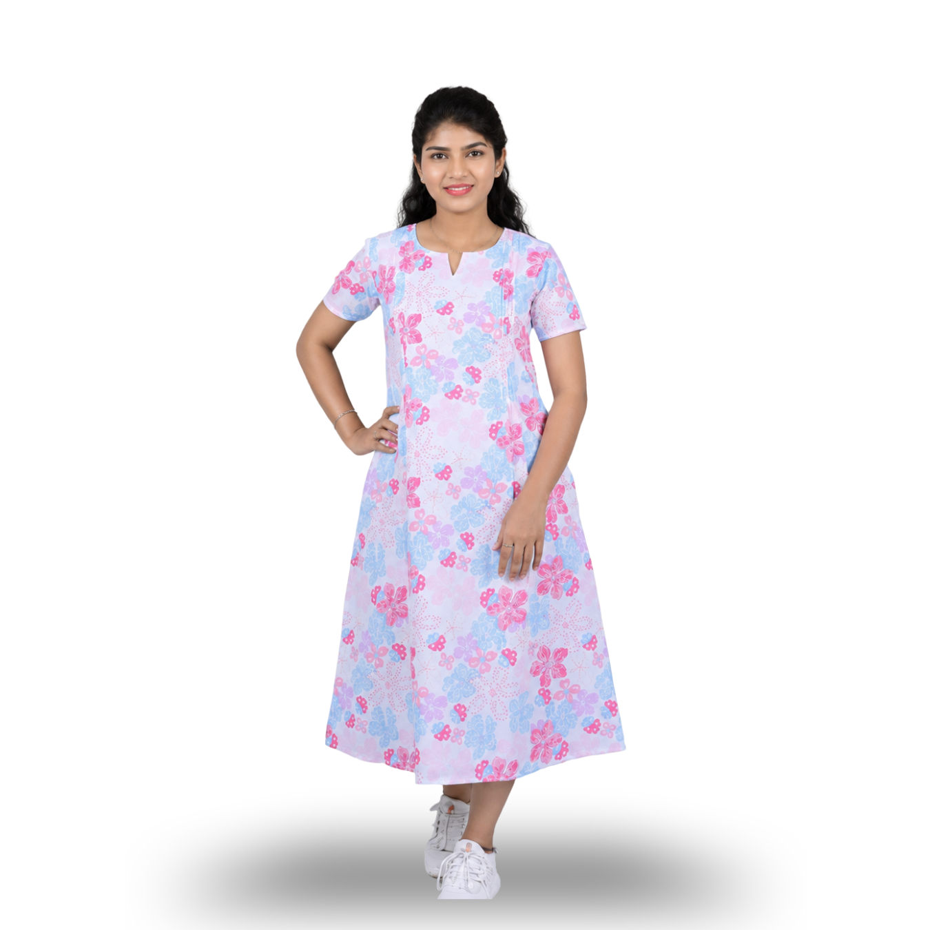 White & Pink Printed Kurti