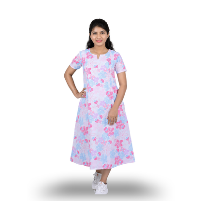 White & Pink Printed Kurti