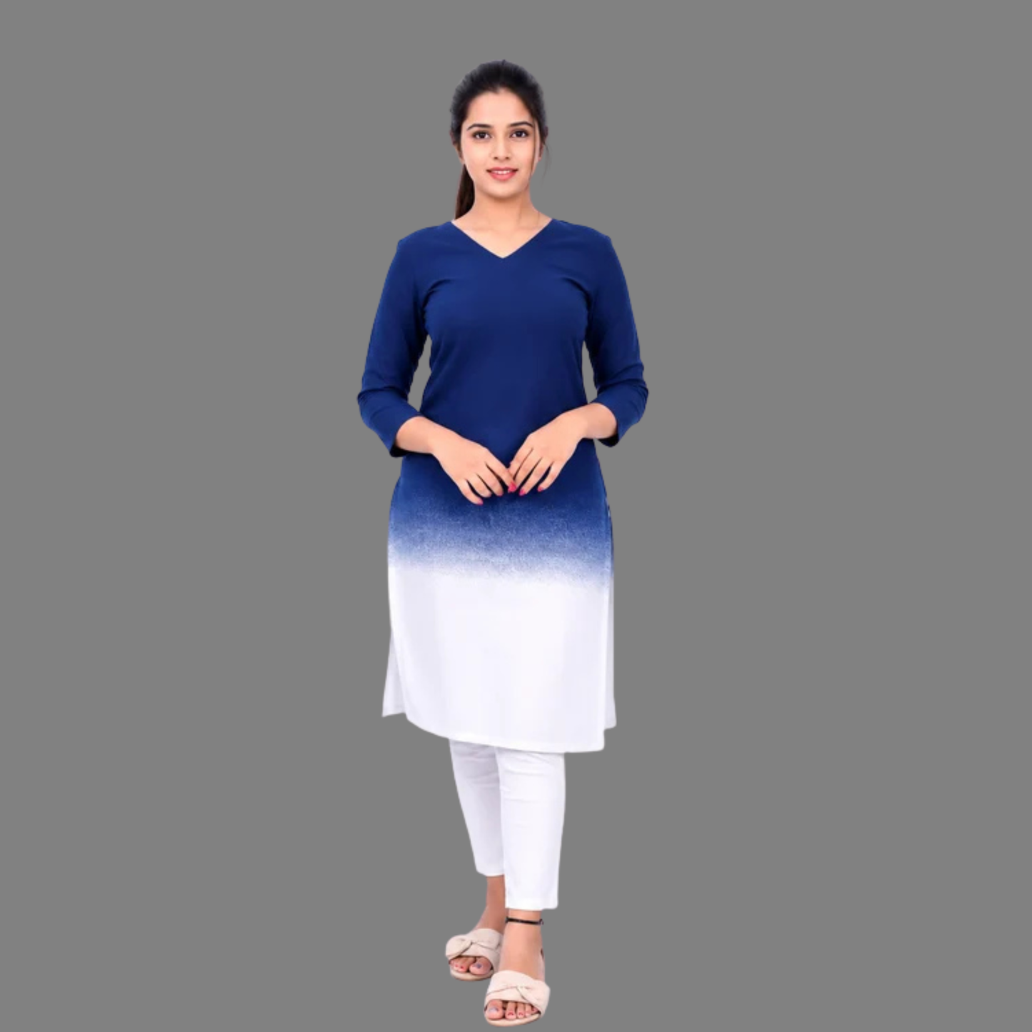 Blue and White Regular Kurti | S3K791