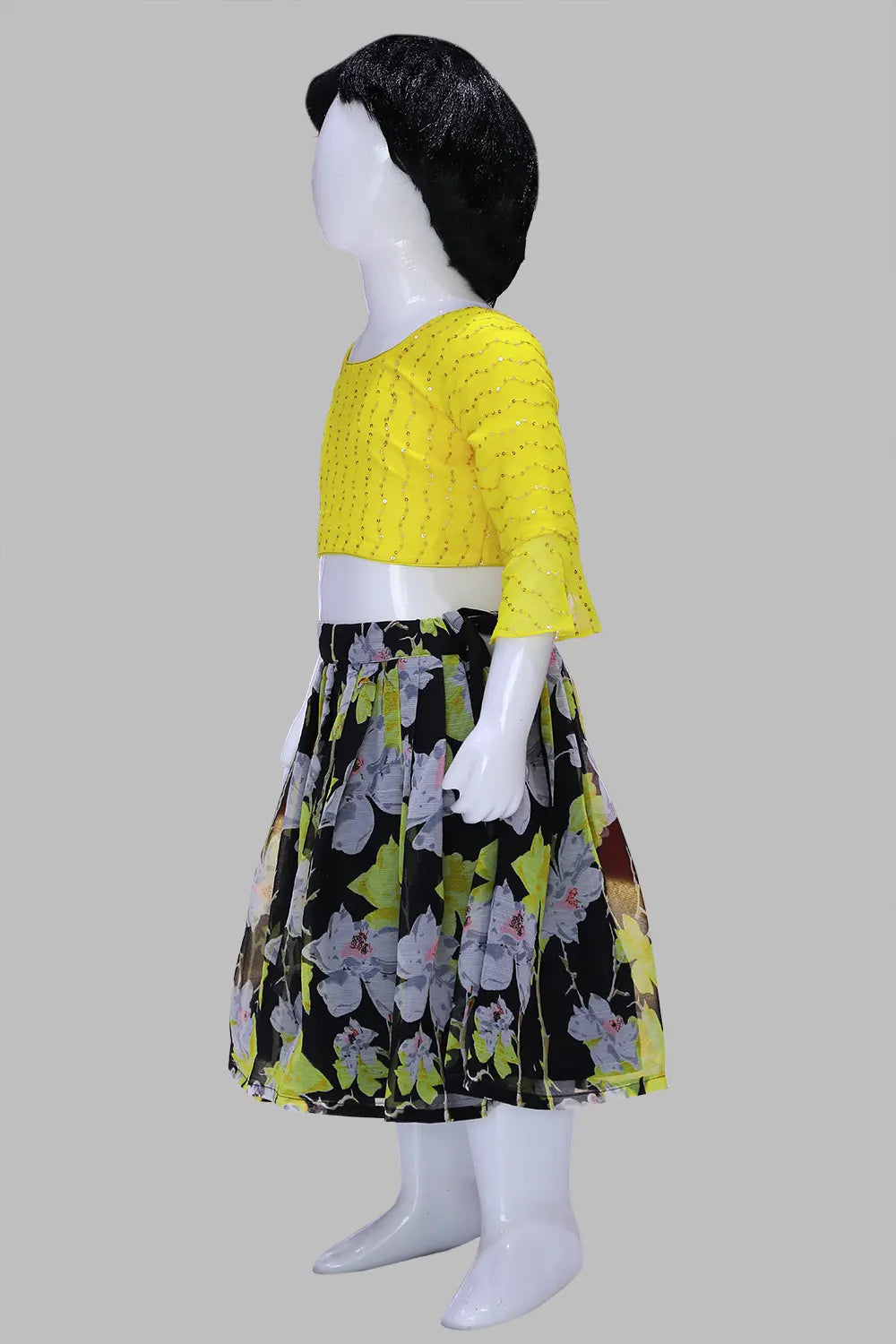 Floral Print Croptop & Midi Skirt for Baby Girl  | Yellow Baby Girl