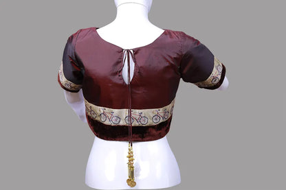 Dark Maroon Silk Pattu Boat Neck Blouse | Silk Boat Neck