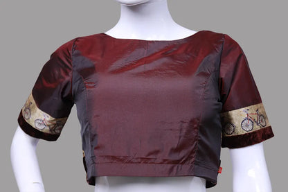 Dark Maroon Silk Pattu Boat Neck Blouse | Silk Boat Neck