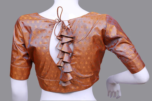 Rust Orange Princess Cut Silk Brocade Blouse | Rust Orange