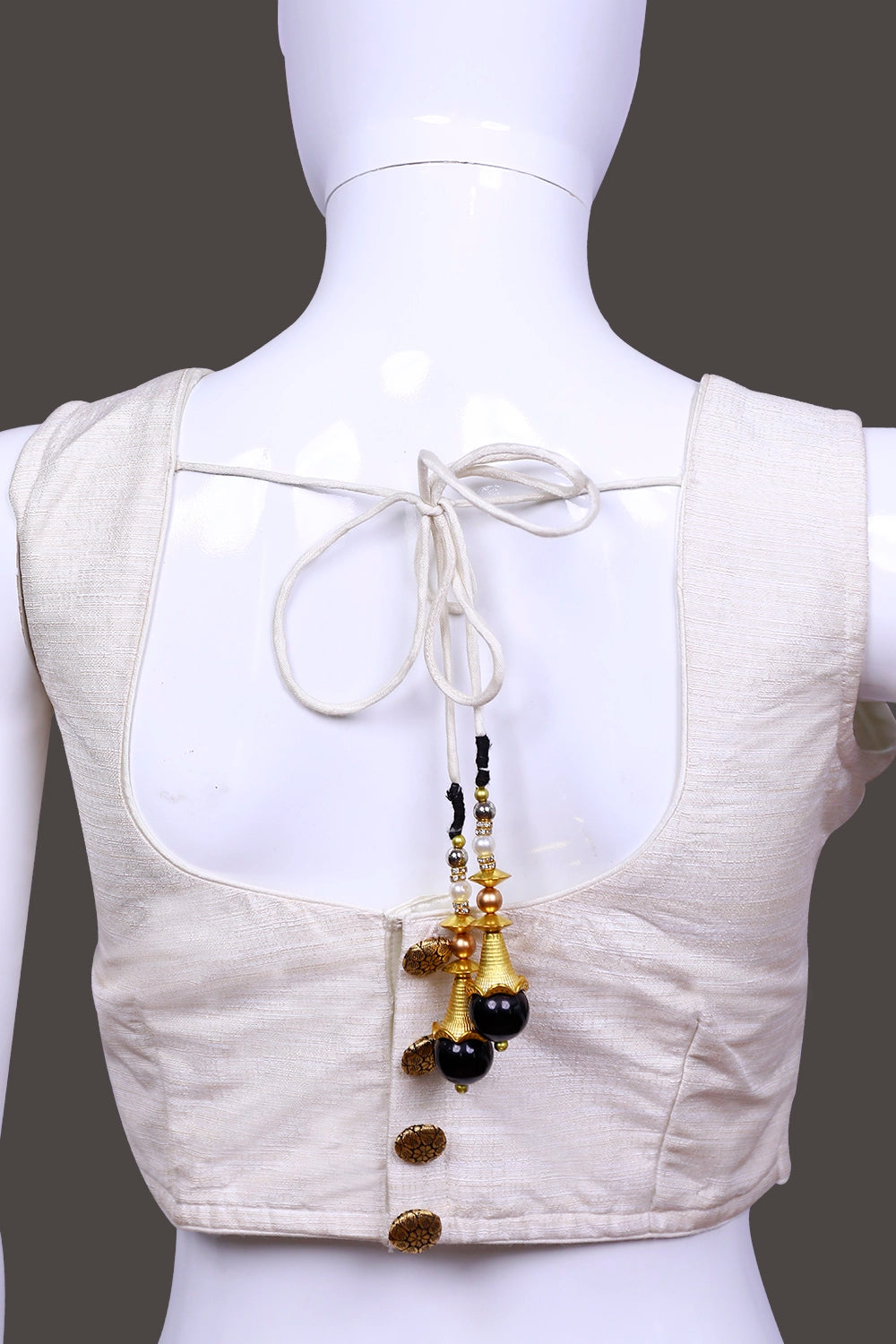 Off White Back Square Neck Princess Cut Sleeveless Blouse | Off White