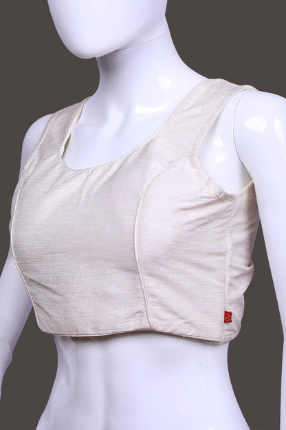 Off White Back Square Neck Princess Cut Sleeveless Blouse | Off White
