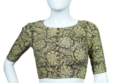 Green Printed Cotton Boatneck Blouse | Greenprinted