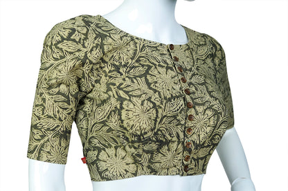 Green Printed Cotton Boatneck Blouse | Greenprinted
