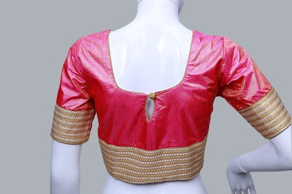 Pink Printed Back Keyhole Neck Pattu Blouse | Pink back Keyhole