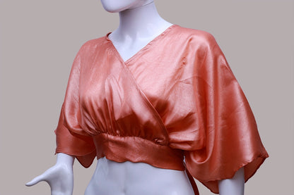 Peach Overlapped Satin Designer Blouse | Peach Overlapped
