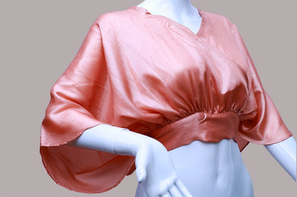 Peach Overlapped Satin Designer Blouse | Peach Overlapped