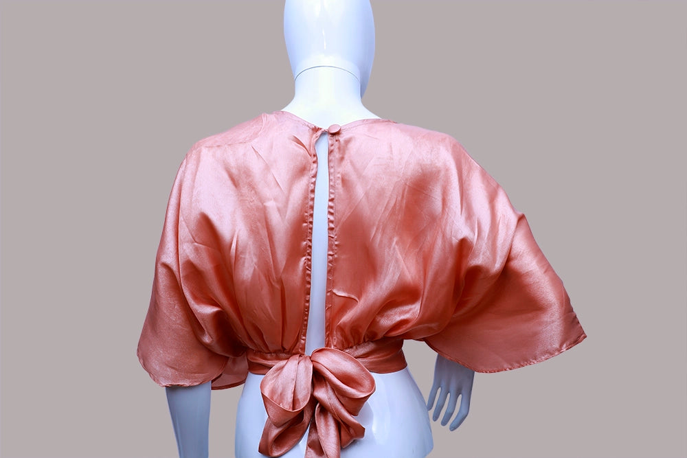 Peach Overlapped Satin Designer Blouse | Peach Overlapped