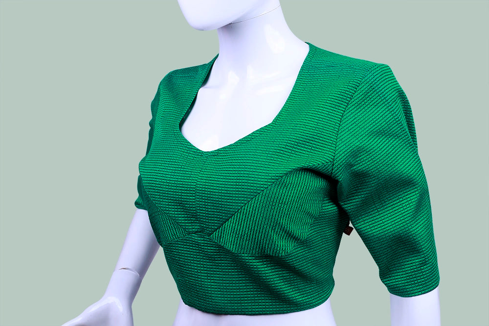 Green Solid Front Round Neck Blouse | Green Blouse