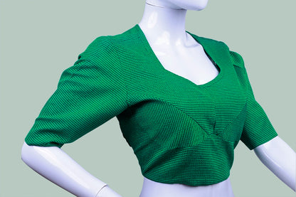 Green Solid Front Round Neck Blouse | Green Blouse