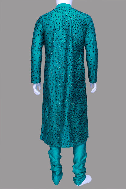 Emerald Blue Embellished Kurta Pyjama Set | Emerald Blue