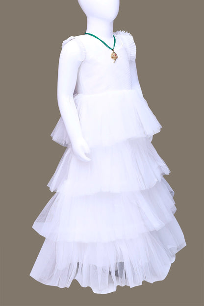 White Netted Baby Girl's Layered Frock | White Frock