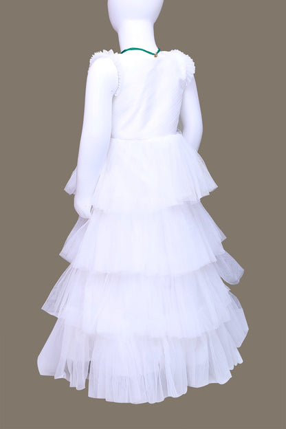 White Netted Baby Girl's Layered Frock | White Frock