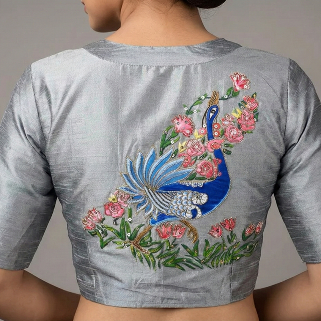 Peacock Hand Painted & Maggam Designer Blouse | S3B1210