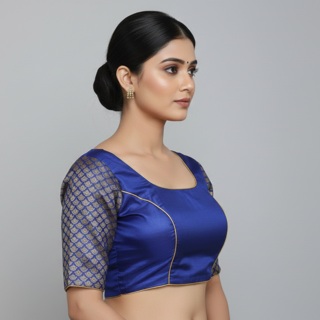 Broad Round Neck Blue Blouse | S3B30