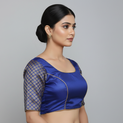 Broad Round Neck Blue Blouse | S3B30